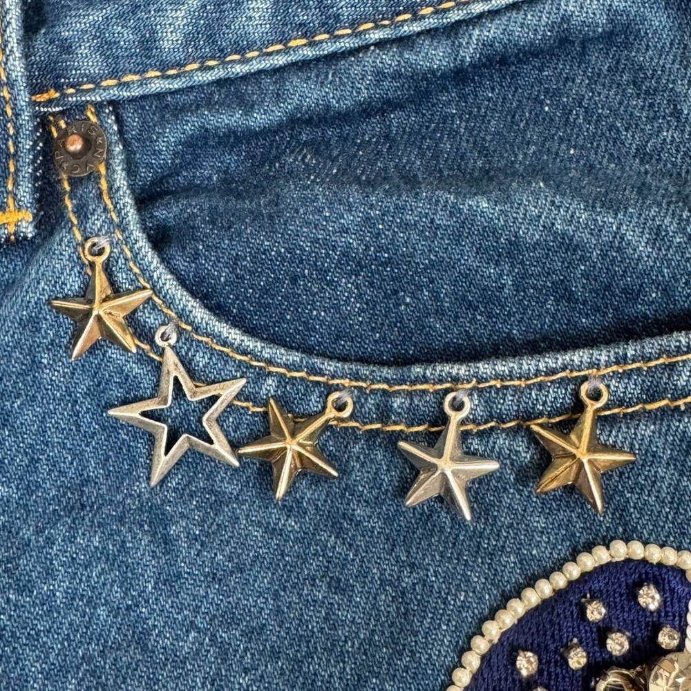 Marc Jacobs $500 NWT Bright Blue Jeans Sequin Mermaid Charms Beaded 26 - Picture 12 of 16